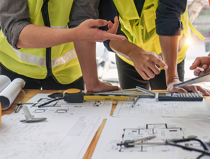 Building plans on a table